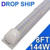 LED T8 Integrerad fixtur 8ft 144W Länkbar LED -butiksljus, LED -takljus och under skåpsljus, för kylare, garage, lager, klar täckning 25 pack usastock