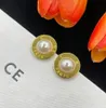 Fashion Designer Simple circle elegant pearl lettering metal stud earrings wedding jewelry for women love gift no box