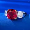 Cluster Rings 2024 European And American S925 Silver Imitation Diamond 9 Pigeon Blood Red Ring