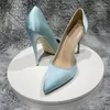 Robe chaussures sexy femmes satin soie à talons hauts 12cm pointu pointu bleu clair mariage vert