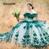 Party Dresses Elegant Green Ball Gown Long Prom Dress 2024 Sweetheart Beaded Flowers Sweep Födelsedagskvällskväll