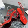 Zapatos de diseñador Sandalias de tacón alto para mujer Sandalias con punta abierta y tacón en forma de cuero genuino de verano Zapatos de marca de lujo para mujer Zapatos de vestir de línea recta sexy de 7 cm 35-42