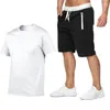 Herrspår 2024 Bomull- sommaren 2024 Two Piece Set Men Short Sleeve T Shirt Croped Top Shorts Design Fashion KC