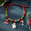 Charm Bracelets Christmas Bracelet Santa Claus Elk Xmas Tree Handmade Adjustable Beads Rope Chain Bangle Happy Year Ornaments