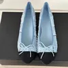 Ballerine classiche da donna Punta tonda di alta qualità con decoro con fiocco dolce Slip On Comoda suola morbida in vera pelle Scarpe basse di design femminile