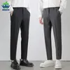 Herren Anzughose Stretch Slim Business Büro Bügelfrei Elastische Taille Klassisch Koreanisch Grau Freizeithose Plus Größe 40 42 240119