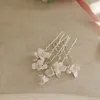 Hair Clips Wedding Accessories Porcelain Flower Pin Clip Silver Color Leaf Head Piece For Brides Bridesmaids Hairpin Bridal Jewelry