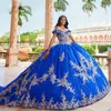 Royal Blue Quinceanera Dresses 2024 Off The Shoulder Tier Ball Gown Sweet 15 Dress God Lace Applique Beading Corset Vestidos De 16 Anos 326 326