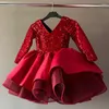 Vestidos de niña con cuello en V, manga larga, vestido de baile con lentejuelas, diseño de princesa plisado, Vestidos de fiesta de cumpleaños, vestido sólido de flores para niñas