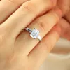 AAA GEMS Trendy Emerald Cut Moissanite Three Stone Girl Ladies 14K Gold Ring