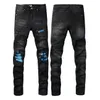 Lila Jeans, Designer-Herrenjeans für Herren, hochwertige, modische Herrenjeans, coole Designer-Hose, zerrissene Biker-Jeans in Distressed-Optik, schwarz, blaue Jeans, schmale Passform, Motorrad-Stretch