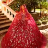 Roter Glitzer weg von der Schulter Ballkleid Quinceanera Kleider Sweet 16 Prinzessin Applikationen Schleife Perlen mit Cape Prom Kleider Vestidos De 15 Jahre