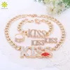 Bras 2022 Fashion Choker Pendants Necklace for Women Cute Red Kiss Lips Gold Color Necklace Sets Fashion Jewelry Sets