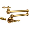 キッチン蛇口ウォールマウント銅ポットフィラー蛇口回転可能なゴールデンブラスシングルホール2ハンドル伸縮可能