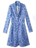 Kate Middleton princesse dames nouveau printemps automne haute qualité mode fête Vintage bleu imprimé célébrité Gentlewoman robe mi-longue