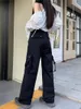 Women's Pants American Retro High Waist Lace Up Black Casual Spring Autumn Street Style Female Loose Wide Leg Trousers