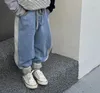 Брюки, детские брюки, корейские джинсы для девочек, весенняя модная повседневная детская одежда, 2024 г., свободная универсальная эластичная резинка на талии