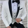 Herrdräkter vita män svart sjal lapel senaste kappa byxa design formella tuxedos bröllop för prom party klänning med byxor 3 st