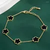 Bracelets de charme 2024 Bracelet de fleur verte de luxe pour les femmes cadeau de haute qualité couleur or en acier inoxydable bijoux de trèfle