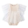 Rompers Infant Born Baby Girls Knit Jumpsuits Cute Lace Sleeve Round Neck Solid Color Bodysuit Tutu Dress