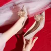 Dress Shoes High Heels Wedding Champagne Color Po Shallow Mouth Pointed Temperament Rhinestone Crystal Princess