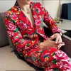 Herrspårar Kina mode nordost Big Flower Loose Blazer Set High midjextlås Mänskvinnor Casual Side Pocket Pants 2-Piece S-5XL