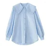 Women's Blouses White Shirts Women Fashion Sweet Doll Neck Bubble Sleeve Blouse Autumn Spring 2024 Elegant Chic Casual Loose Button Up Tops