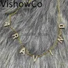 펜던트 목걸이 Vishowco Crystal Pendant Custom Name Necklace 여성 보석 선물 선물을위한 개인화 된 스틸 스틸 지르콘 편지 펜던트 목걸이 J240120