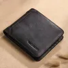 Men's wallet leather head layer cowhide short RIFD anti-theft brush three fold men's wallet ID window and credit card holder with box