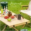 Garden Sets Portable Solid Wood Folding Table Furniture All-Purpose Square Picnic Desk For Outdoor/Indoor Travel Cam Tools Drop Delive Dhvun