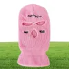 Berets Balaclava Army Tactical Winter Riding Warm Beanie Hat 3 Hole Full Face Embroidery Knitting Ski Mask Unisex Prom Party Pink 5654742