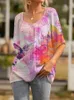 Kvinnor BLOUSES 2024 Summer 3D Tryckt kortärmad skjorta Löst urbant modekläder