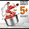 Set di pentole QT Pentola per stufato in acciaio inossidabile - Utensili da cucina tripli con coperchio in vetro Rivestimento antiaderente Resistente ai graffi