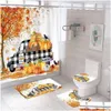 Rideaux de douche Ensemble de rideaux Citrouilles de Thanksgiving Feuilles d'automne Saison de novembre avec tapis antidérapants Couvercle de toilette Er Tapis de bain Salle de bain Drop Dh0Tu