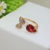 Cluster Rings Fashion S925 Sterling Silver Top Quality Red Zircon Wedding Party Ring Smycken Damer Water Drop