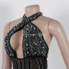 2024 Diseñador Diamantes Monos Mujeres Sexy Hollow Out Cross Halter Cuello Sin espalda Mamelucos Y2k Playsuits Streetwear Night Club Party Wear Ropa al por mayor