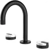 Bathroom Sink Faucets Luxury Brass Modern Widespread 3-Hole Basin Faucet In Brushed With Black Marble Knobs For Lavatory Tap