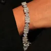 Ganska snygg laboratorium odlad rund briljans klippt och baguette skurna diamant isade armband för kvinnor i 925 sterling silver