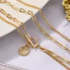 Vintage Carved Coin Thick Chain OT Buckle Necklace Bohemian Punk 14k Gold Round Collar Choker Necklace Fashion Women Golden Jewelry