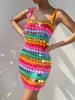 Scene Wear Bar Club Party Show Mini Dress Women Sexig Se genom färgglada paljetter Sling BodyCon Singer Costume Rave Outfit