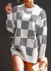 Sweter damski Sweter damski sukienka Zakłada Casual Checkered z długim rękawem Krzyki kabelowe swetry