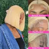 Short Bob Wig 613 Honey Blonde Color Brazilian Straight Bob Wig T Part Lace Front Human Hair Wig 13x4Lace Frontal Wigs for Women