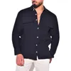 2024 Nya europeiska och amerikanska herrskjortor Bomull Linen Cardigan Front Pocket Men's Clothing