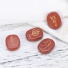 Pendentif Colliers Gravé Rouge Reiki Chakra Pierres Précieuses Palm Pierres Cristaux de Guérison Motif 4 (Rouge Foncé)