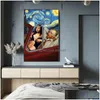 Peintures Art drôle Van Gogh et Mona Lisa conduite toile affiches abstraites peintures à l'huile sur mur photos maison livraison directe H Dhski