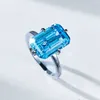 Choucong Atemberaubende Eheringe, schlichter, feiner Schmuck, Solitär, rein, 100 % 925er Sterlingsilber, Aquamarinblau, Moissanit, großer Diamant, Damen-Bandring, Geschenk