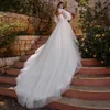 Sweetheart Lace Appliqued A Line Wedding Dresses With Removable Cape Wrap Long Sleeves Boho Garden Bridal Gowns Romantic Tulle Court Train Robes de Mariee CL3230