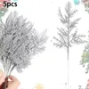 Decorative Flowers 5Pcs Glitter Artificial Pine Branches Xmas Tree Hanging Ornament Flower Gold Sequin Leaves Christmas Party Home Decor