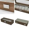 Jewelry Pouches Watch Box Executive 6 Slots Case Clear Window Topped Wooden Display Storage
