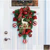 Decorative Flowers Wreaths Christmas Upside Down Wreath With Reindeer Mtifunctional Festival Theme For Door Window Fireplace Drop Deli Otdsn